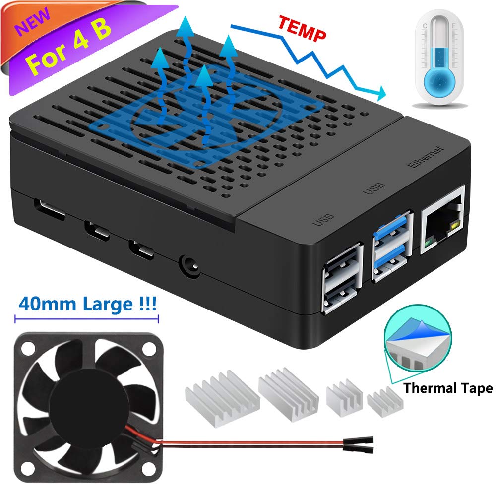 Raspberry Pi 4 Case with Cooling Fan, Removable Top Cover for Pi 4 Model B/ 4B $7.69 AC have your Pi and keep it COOL