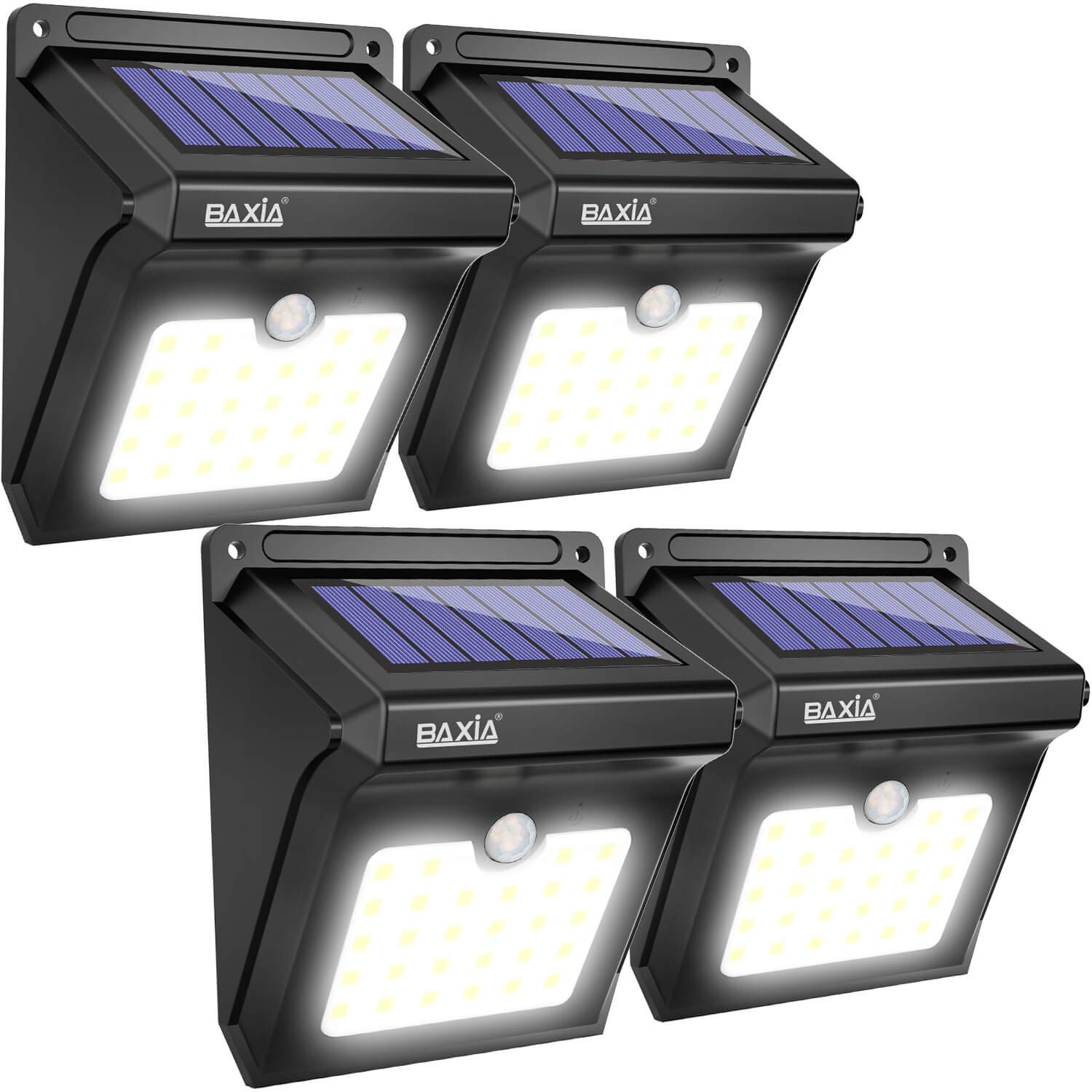 BAXIA TECHNOLOGY BX-SL-101 Solar Lights Outdoor 28 LED Wireless Waterproof Security Solar Motion Sensor Lights, (400LM,4 Packs)  $15