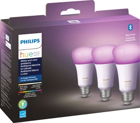 Philips - Hue White & Color Ambiance A19 Bluetooth LED Smart Bulbs (3-Pack) - $89.99