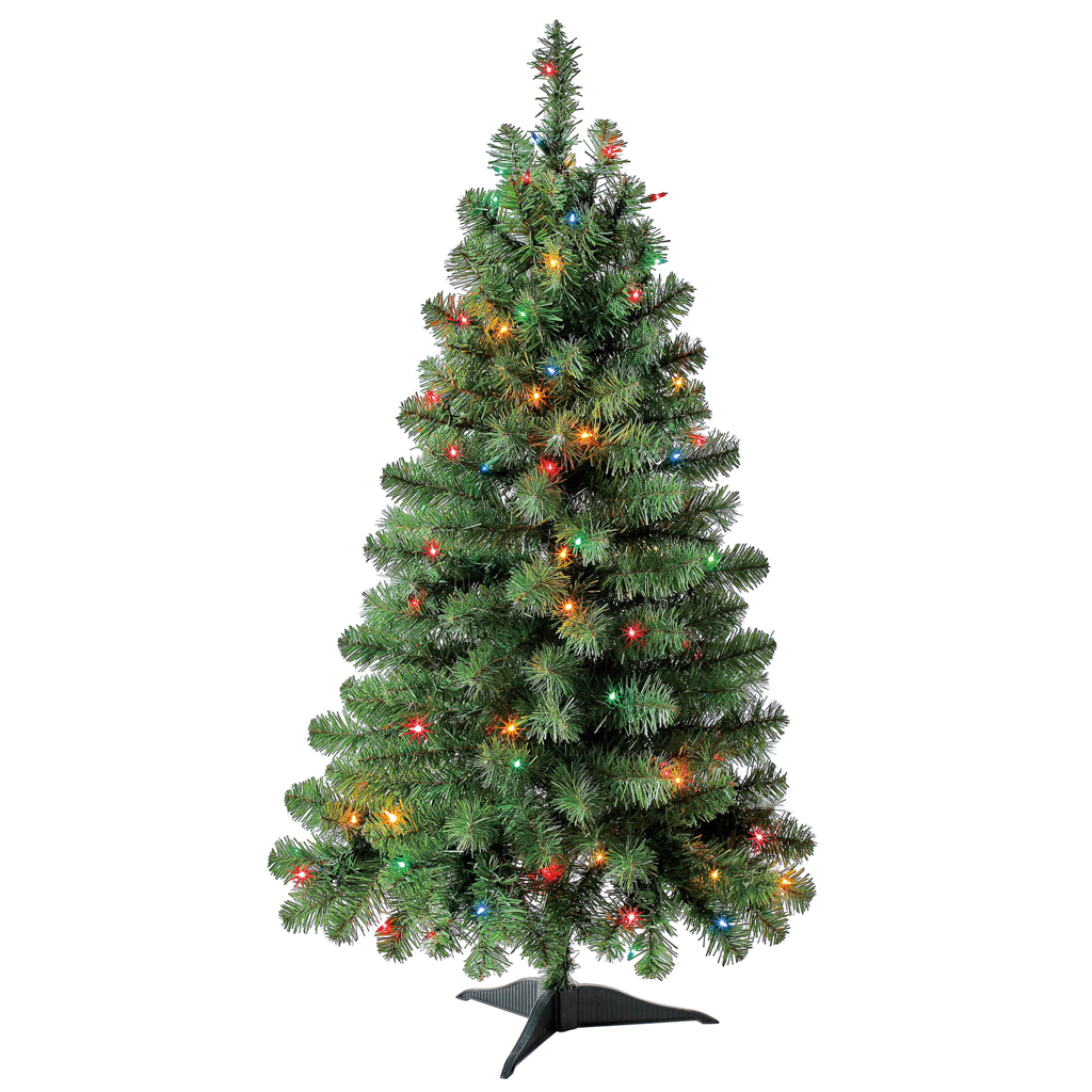 Holiday Time 4 Foot Prelit 105 Multicolor Incandescent Lights, Indiana Spruce Artificial Christmas Tree - $25