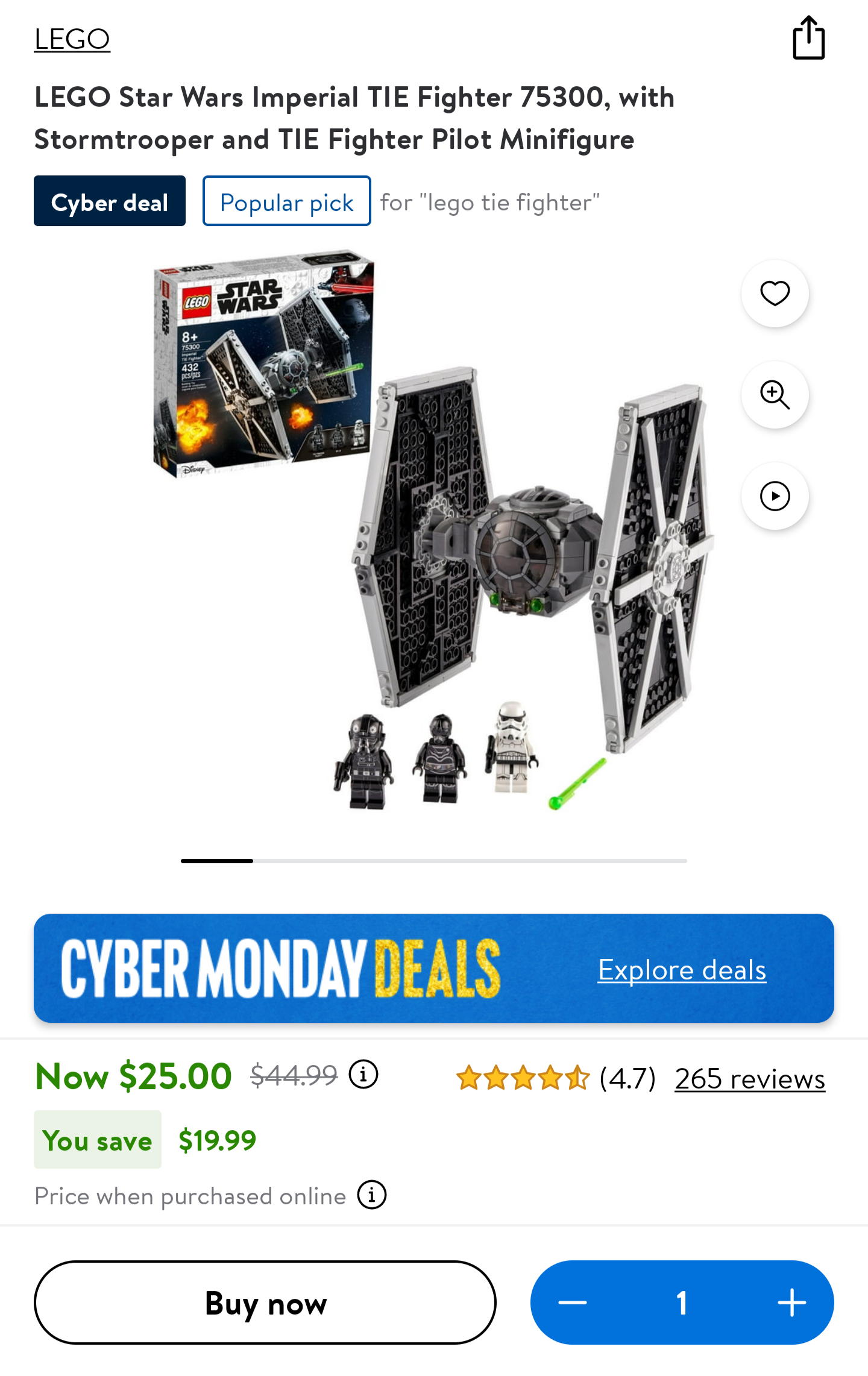 LEGO Star Wars Imperial TIE Fighter 75300 $25.00