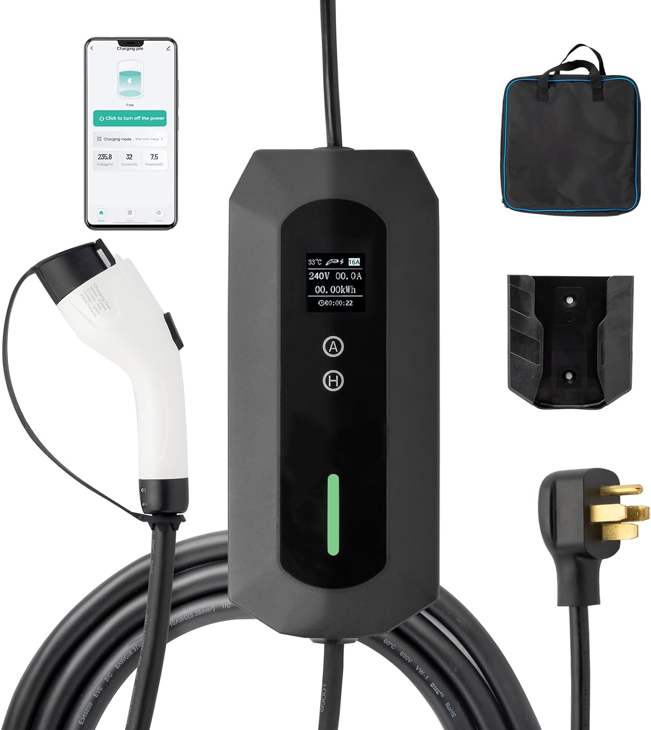 Winado Level 2 EV Charger, 32A 25FT Portable Car Charger w/Smart APP Control & Adjustable Current, Adapter Electric Vehicle Charging Station with NEMA 14-50 Plugs for Home $74.99