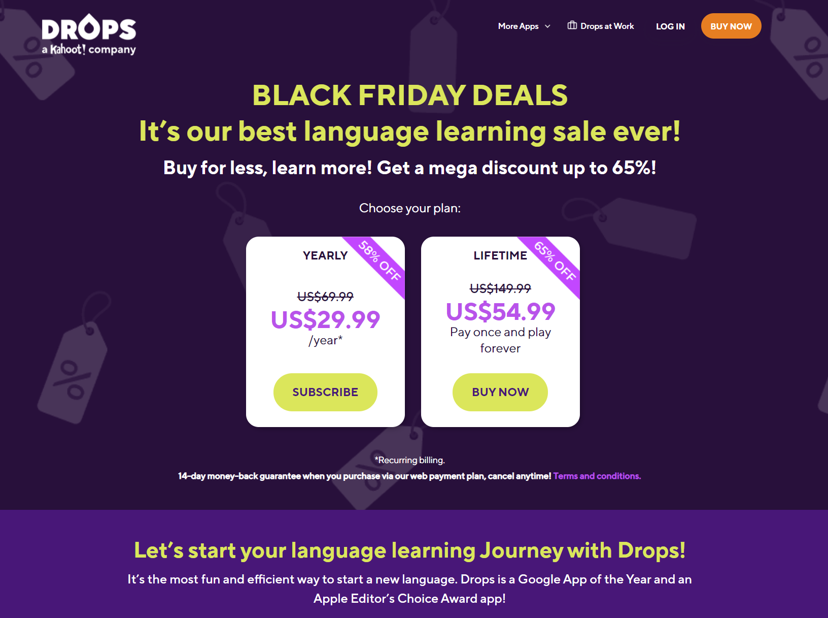 Drops Language Learning Yearly & Lifetime Subscription 78.6% & 81.67% off. $14.99 & $27.49 Final Price