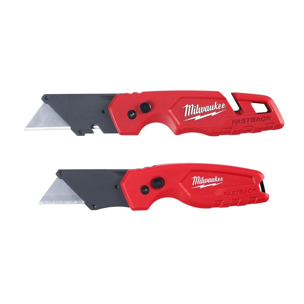 Milwaukee FASTBACK Folding Utility Knife with Blade Storage & Compact Folding Utility Knife with 2 General Purpose Blades (2-Pack)-48-22-1503 - The Home Depot $14.97