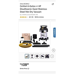 DeWalt 8-Gallon 4 HP Stealthsonic Quiet Stainless Steel Wet Dry Vacuum