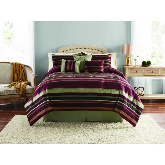 King Size Mainstays Griffith Stripe 7 Piece Bedding Comforter Set