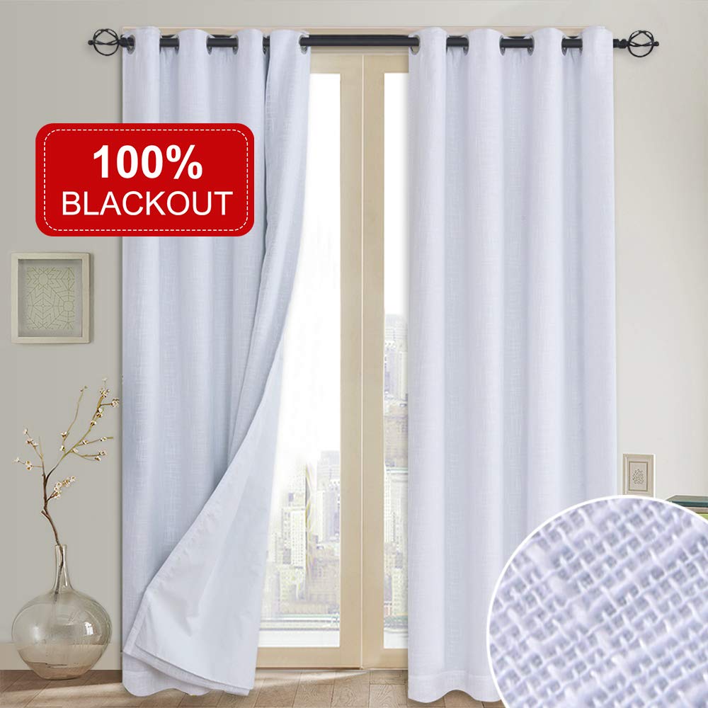100 White Blackout Curtains With Liner Set Of 2 Panels 38 88