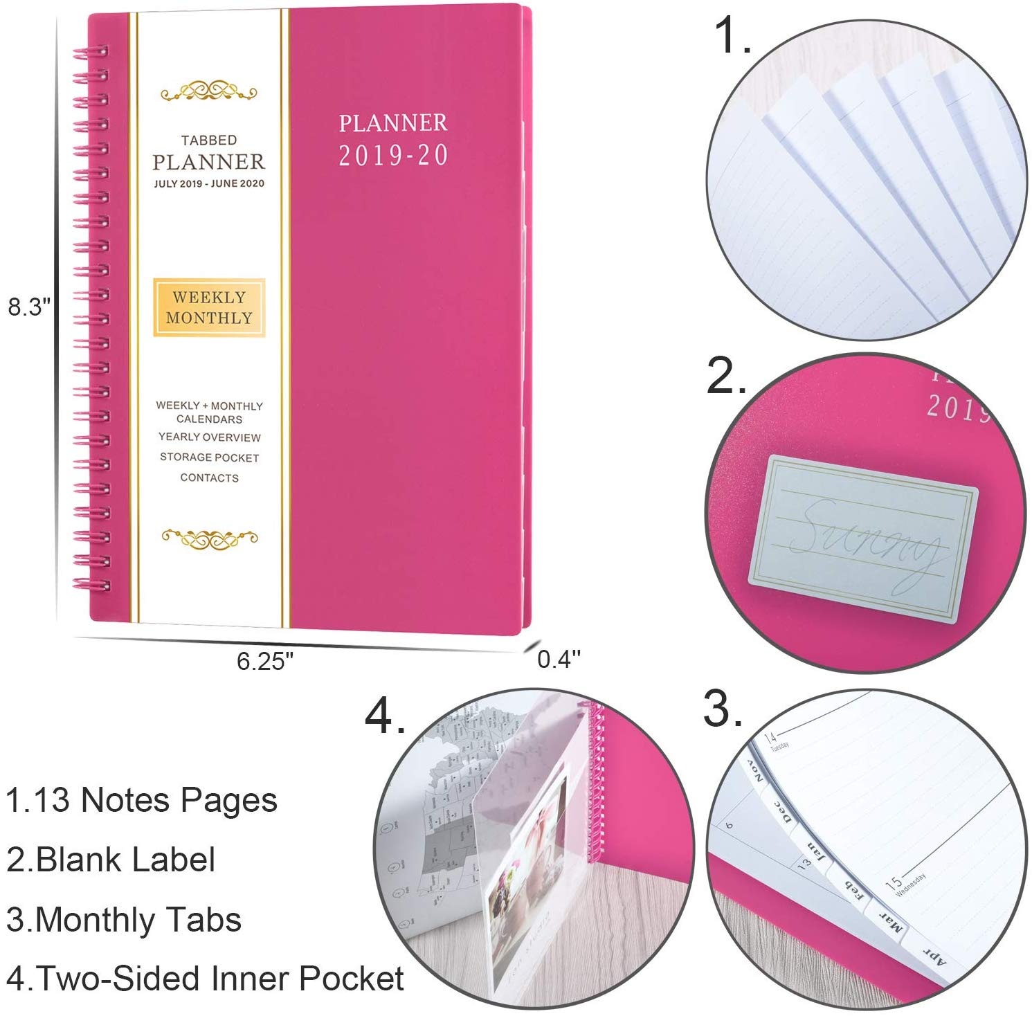 Flexible Cover 12 Monthly Tabs June 2020 2019 2020 Academic Planner 5 X 8 Weekly Monthly Planner 21 Notes Pages July 2019 Twin Wire Binding With Two Sided Inner Pocket