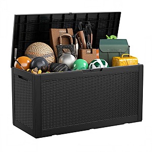 EasyUp 100 Gal. Black Wicker Resin Outdoor Deck Box $49.99 Free Shipping