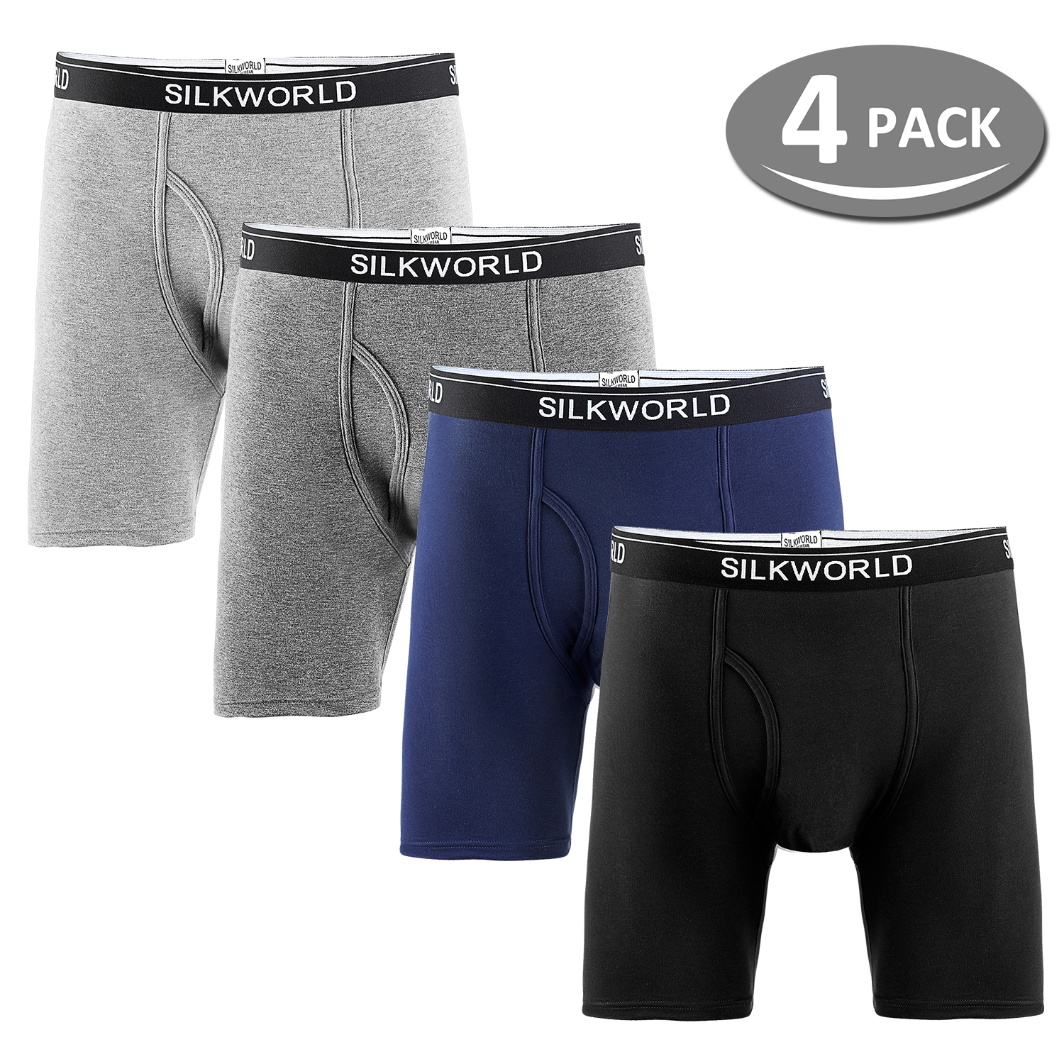 SILKWORLD Mens Underwear Cotton Boxer Briefs 4-Pack with Open Fly Pouch Underwears $17.22