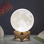 BRIGHTWORLD USB Rechargeable Lunar Moon Lamp w/ Wooden Stand & Touch Control $10