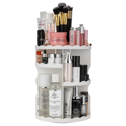 $13.99 Jerrybox 360-Degree Rotating Makeup Organizer, Adjustable Multi-Function Cosmetic Storage Unit White