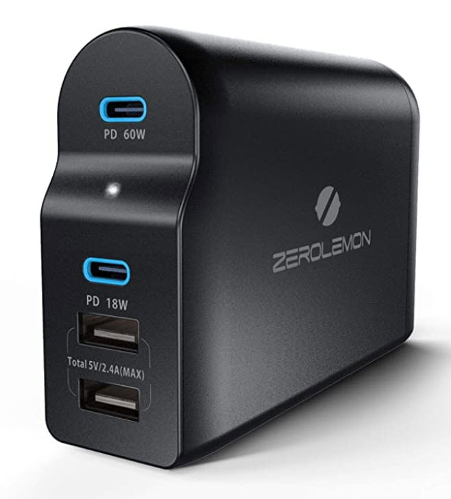 ZEROLEMON 90W Desktop Charger 60W & 18W Type C Ports & 2 USB A $20 @amazon prime day