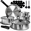 CAROTE 15pcs Tri-Ply Stainless Steel Cookware Set with Detachable Handle $59.99