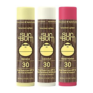 3-Pk 0.15-Oz Sun Bum SPF 30 Sunscreen Lip Balm Variety Pack (Assorted) $6.05 w/ Subscribe & Save