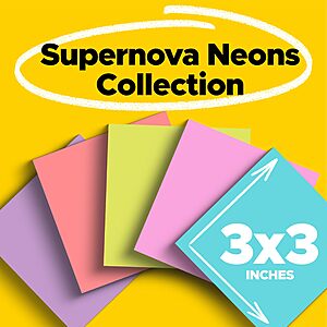 Post-it Super Sticky Notes,24 Sticky Note Pads,3 x 3 in.,Ideal for Organization in Your Dorm,Home or Office,2X The Sticking Power,Supernova Neons Collection $16.99