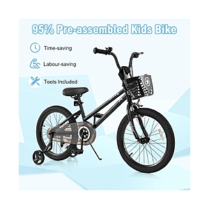 Sugift 18-Inch Kids Bike with Basket and Training Wheels for Ages 4-8 - Black $150.9