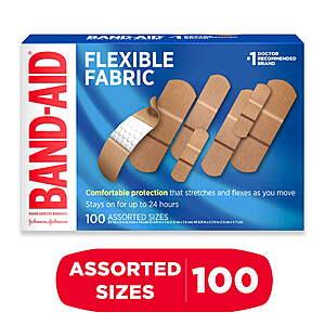 Band-Aid Brand Flexible Fabric Adhesive Bandages, Assorted, 100 Count $8.97