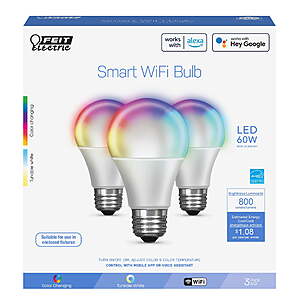 Feit Electric Smart LED 9 Watt (60 Watt Equiv) Color Select White Light Bulb, A19, E26, Dim 3 Pack $14.4