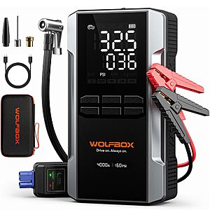 WOLFBOX 4000A Jump Starter with 160PSI Air Compressor, 12V Car Battery Booster $129.99