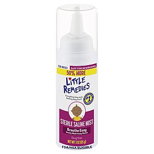 Little Remedies Sterile Baby Saline Nasal Mist, Safe for Newborns to Relieve Stuffy and Dry Noses, 3 Fl Oz $2.99 @Amazon