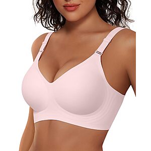 Vertvie Womens Wireless Jelly Bras No Underwire Push Up Seamless Bra Supportive Full Coverage Bralette Regular and Plus Size(Pink,Large) $9.27