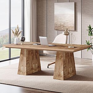 Tribesigns 63-Inch Executive Desk, Large Office Computer Desk with Double Pedestal, Natural $193.53