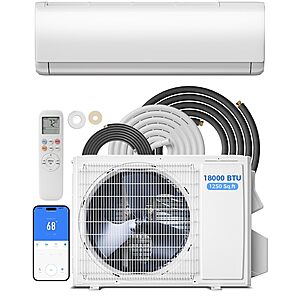 Feelfunn 18000 BTU Mini Split AC/Heating System, 20 SEER2 230V, Cools Rooms up to 1250 Sq.Ft, Air Conditioner with Installation Kit, Remote, Wi-Fi Control, Low Noise $549
