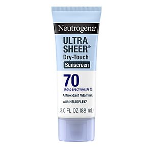 Neutrogena Ultra Sheer Dry-Touch Sunscreen Lotion SPF 70, Broad Spectrum, Water Resistant 80 Min, Oil-Free, Oxybenzone-Free Body Sunscreen, Travel Size 3 Fl Oz $6.89
