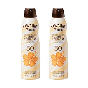 [S&S] Hawaiian Tropic Weightless Hydration Clear Spray Sunscreen SPF 30, 6 oz | SPF 30 Sunscreen Spray, Sunblock, Oxybenzone Free, 6 oz each Twin Pack $14.99