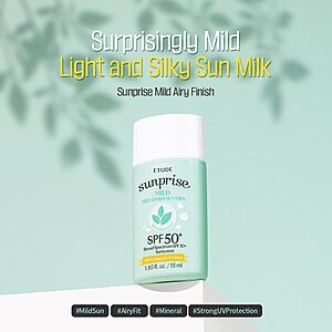 ETUDE Sunprise Sunscreen Mild Sun Milk SPF 50+ / PA++++ (55ml) $5.69