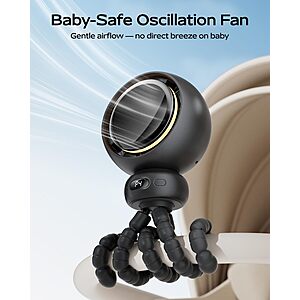 Bearwind Mini Portable Stroller Fan – 60° Auto Oscillation,Quiet USB-C Rechargeable Baby Fan,4 Speeds,Night Light & Warning Light,Flexible Tripod $14.74