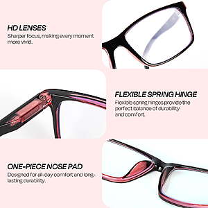 3 Pack Reading Glasses for Women Men  (+1.5, +2.0,+2, Fashion Rectangular Readers with Spring Hinges, Lightweight Blue Light Blocking Glasses for Reading & Computer Work $10.29