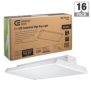 16-Pack 2 ft. 18000 Lumens 171-Watts Integrated LED High Bay Light 120-277V 5000K Daylight Dimmable $1295.35