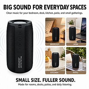 Musibaby M68 Portable Bluetooth Speaker, Bluetooth Speakers Wireless with Deep Bass, Small Waterproof Speaker for Home and Outdoor Use - Black $15.21