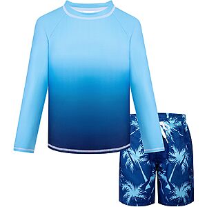 Belovance Boys Two Piece Rash Guard Swim Set Kids Long Sleeve Bathing Suit Swimwear Shirt with Trunks Swimming Suits Surfing Beach Clothes Quick Dry Size 6 7 Dark Blue $10.55