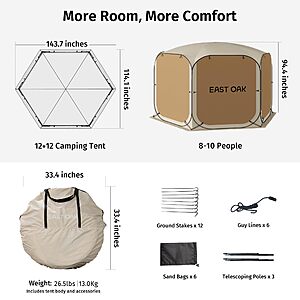East Oak 12×12 FT Pop Up Canopy Tent with Mesh | Outdoor Screen House with 6 Sunshades $199.96