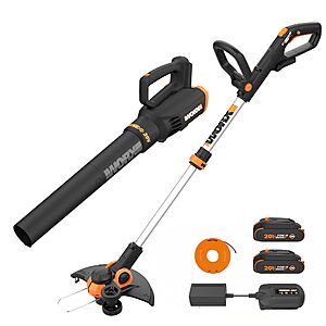 Worx 20V 12" Cordless String Trimmer & 360 CFM Leaf Blower Combo, 2 Batteries & Charger Included, WG928 $129