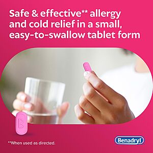 Benadryl Allergy Medicine for Adults and Children 6 Years and Older, 25 mg Diphenhydramine HCl for Indoor and 