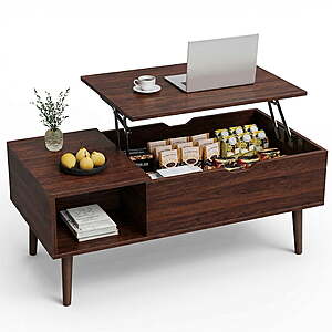 edx Wooden Lift Top Coffee Table with Hidden Compartments and Adjustable Shelves - Black $57.99