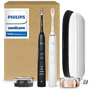 Philips Sonicare DiamondClean 9000 Electric Toothbrush - Sonic Toothbrush with App with,  Replacement Reminder, USB Charging Case 2-Pack, HX9912/71 $199.99