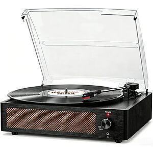Vinyl Record Player with Speakers Vintage Turntable for Vinyls Records Black
