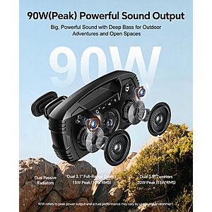 IPX7 Waterproof Outdoor Bluetooth Speaker, Wireless, 90W(Peak) Black
