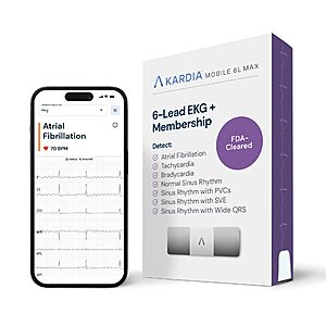 KardiaMobile 6L Max EKG Monitor, Includes One-Year KardiaCare Subscription, FDA-Cleared Heart Monitor, Medical