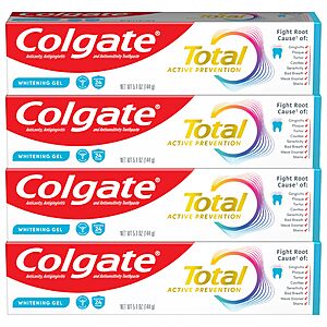 4-Pk 5.1-Oz Colgate Total Active Prevention Whitening Gel Toothpaste $8.45 w/ S&S