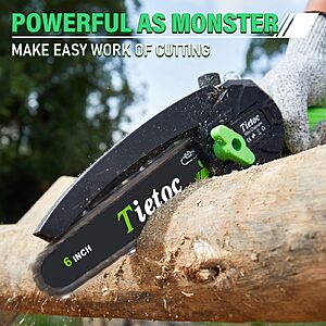 Tietoc Chainsaw 6 Inch Mini Electric Chainsaw Cordless Battery Powered, Hand Held Saw for Wood/Trees Trimming $29.99