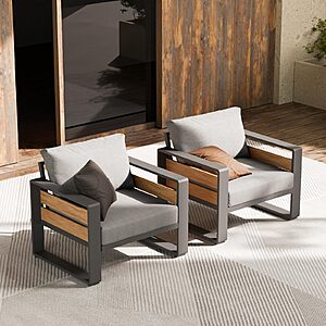 ZANDOR Aluminum Outdoor Patio Furniture - 2 Pcs Armchair, All-Weather Metal Modern Outside Furniture with Washable Thick Cushion  Grey $279.99