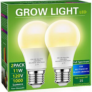 Grow Light Bulbs, Briignite LED Grow Light Bulb A19 Bulb, Full Spectrum Grow Light Bulb, Plant Light Bulbs E26 Base, 11W Grow Bulb 100W Equivalent 2Pack $8.98
