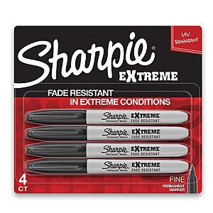 Sharpie Extreme Permanent Markers, Fine Point, Black, 4 Count $2.97