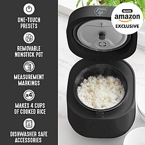 GreenLife Digital Rice Cooker, 2-Cups Uncooked/4-Cups Cooked, Removable Nonstick Ceramic PFAS-Free Pot, One-Touch Presets 1.5QT, Black $34.99